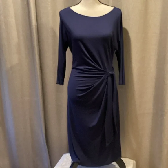 Ann Taylor Midnight Blue Long Sleeve faux wrap dress, size small.